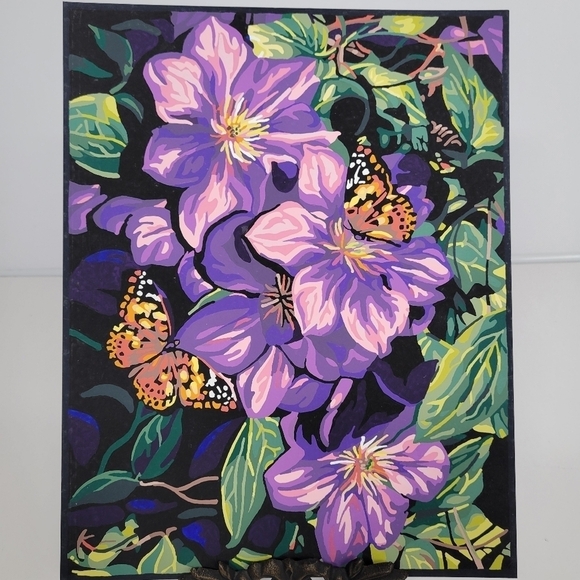 Clematis & Butterflies Finished Acrylic Paint By Number Painting 11×14 W/ Border - Picture 3 of 17